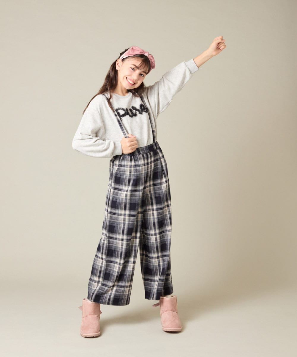 KJLAD41039 a.v.v KIDS(アー・ヴェ・ヴェ) [100-160]サス付きチェックワイドパンツ ネイビー