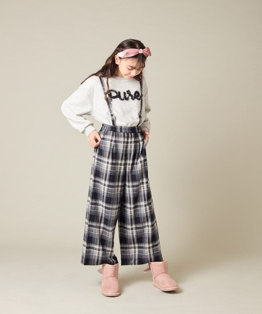 KJLAD41039 a.v.v KIDS(アー・ヴェ・ヴェ) [100-160]サス付きチェックワイドパンツ ネイビー