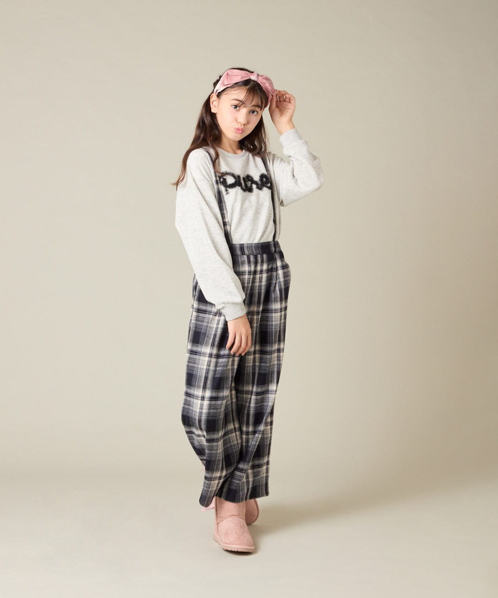 KJLAD41039 a.v.v KIDS(アー・ヴェ・ヴェ) [100-160]サス付きチェックワイドパンツ ネイビー