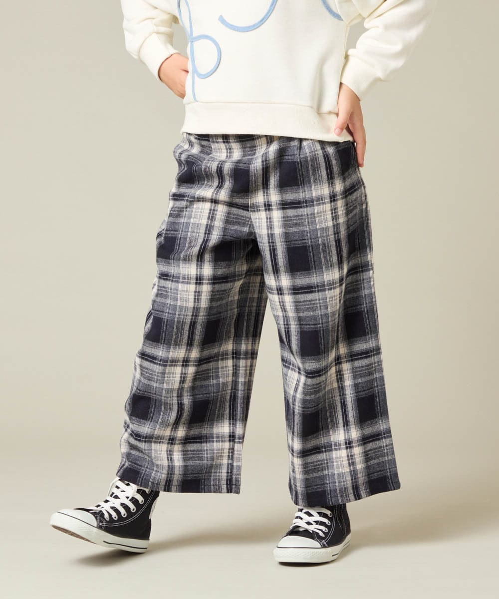 KJLAD41039 a.v.v KIDS(アー・ヴェ・ヴェ) [100-160]サス付きチェックワイドパンツ ネイビー
