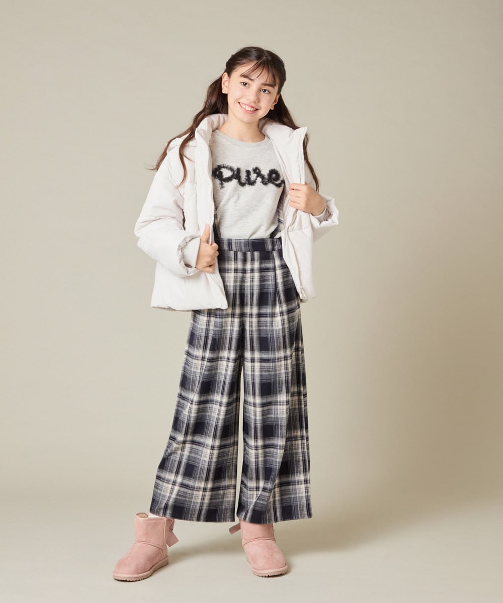 KJLAD41039 a.v.v KIDS(アー・ヴェ・ヴェ) [100-160]サス付きチェックワイドパンツ ネイビー