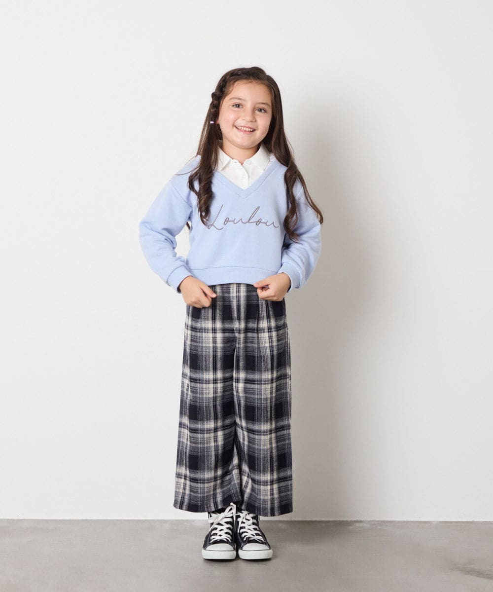 KJLAD41039 a.v.v KIDS(アー・ヴェ・ヴェ) [100-160]サス付きチェックワイドパンツ ネイビー