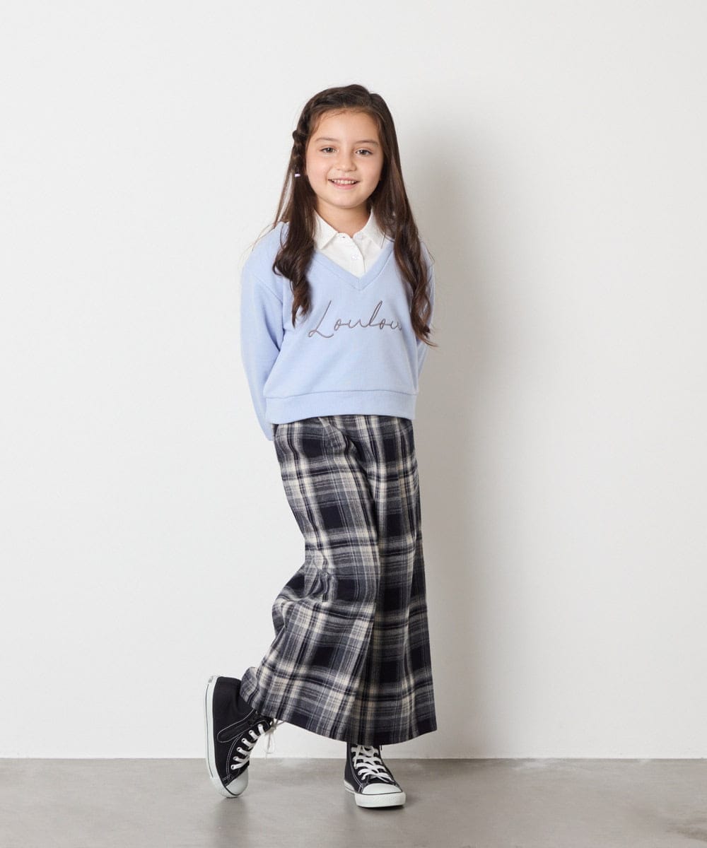 KJLAD41039 a.v.v KIDS(アー・ヴェ・ヴェ) [100-160]サス付きチェックワイドパンツ ネイビー
