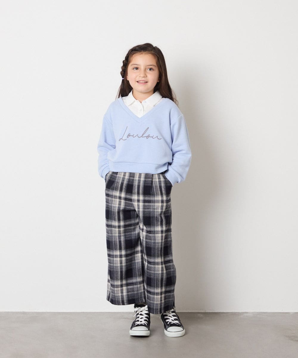 KJLAD41039 a.v.v KIDS(アー・ヴェ・ヴェ) [100-160]サス付きチェックワイドパンツ ネイビー