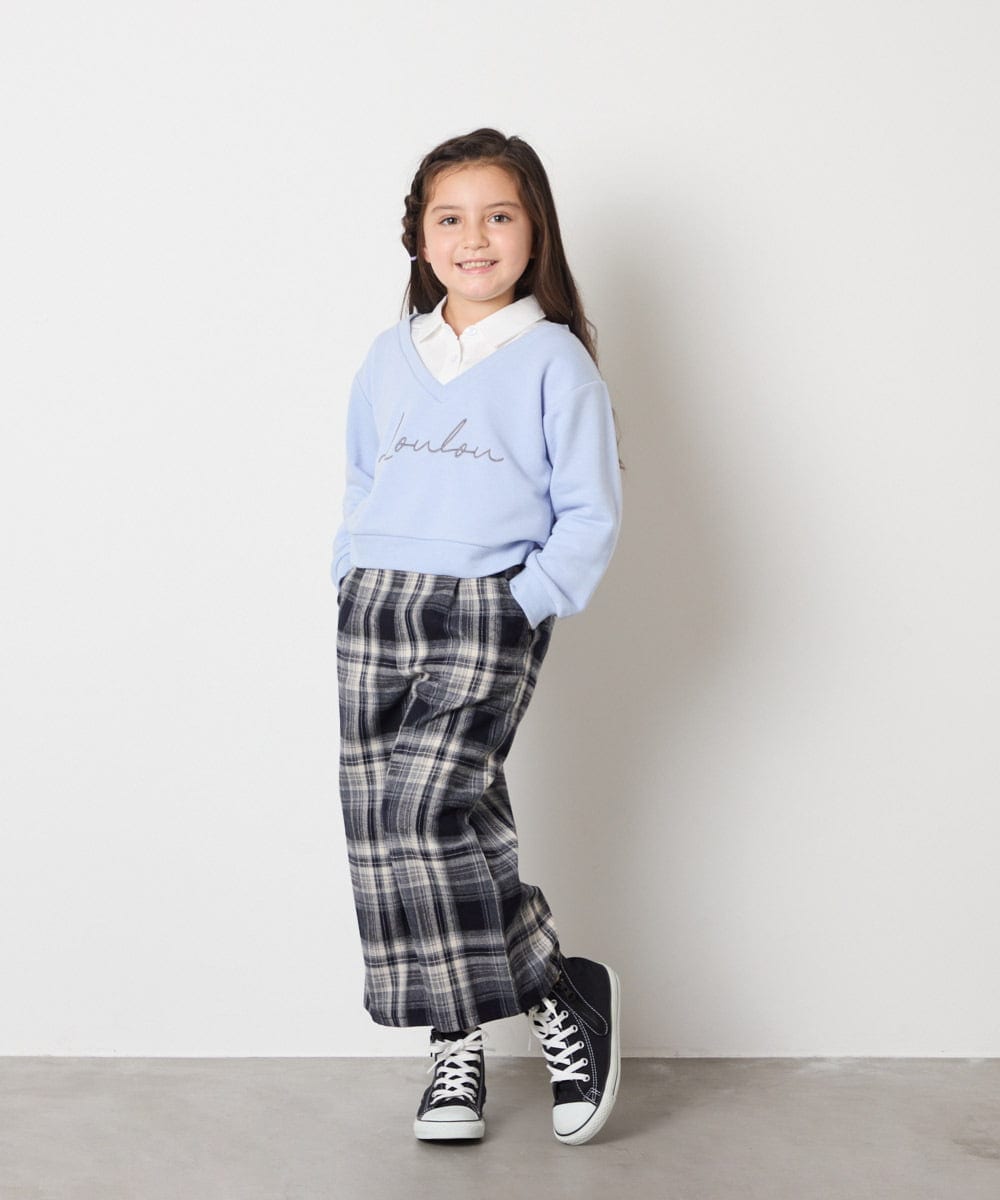 KJLAD41039 a.v.v KIDS(アー・ヴェ・ヴェ) [100-160]サス付きチェックワイドパンツ ネイビー