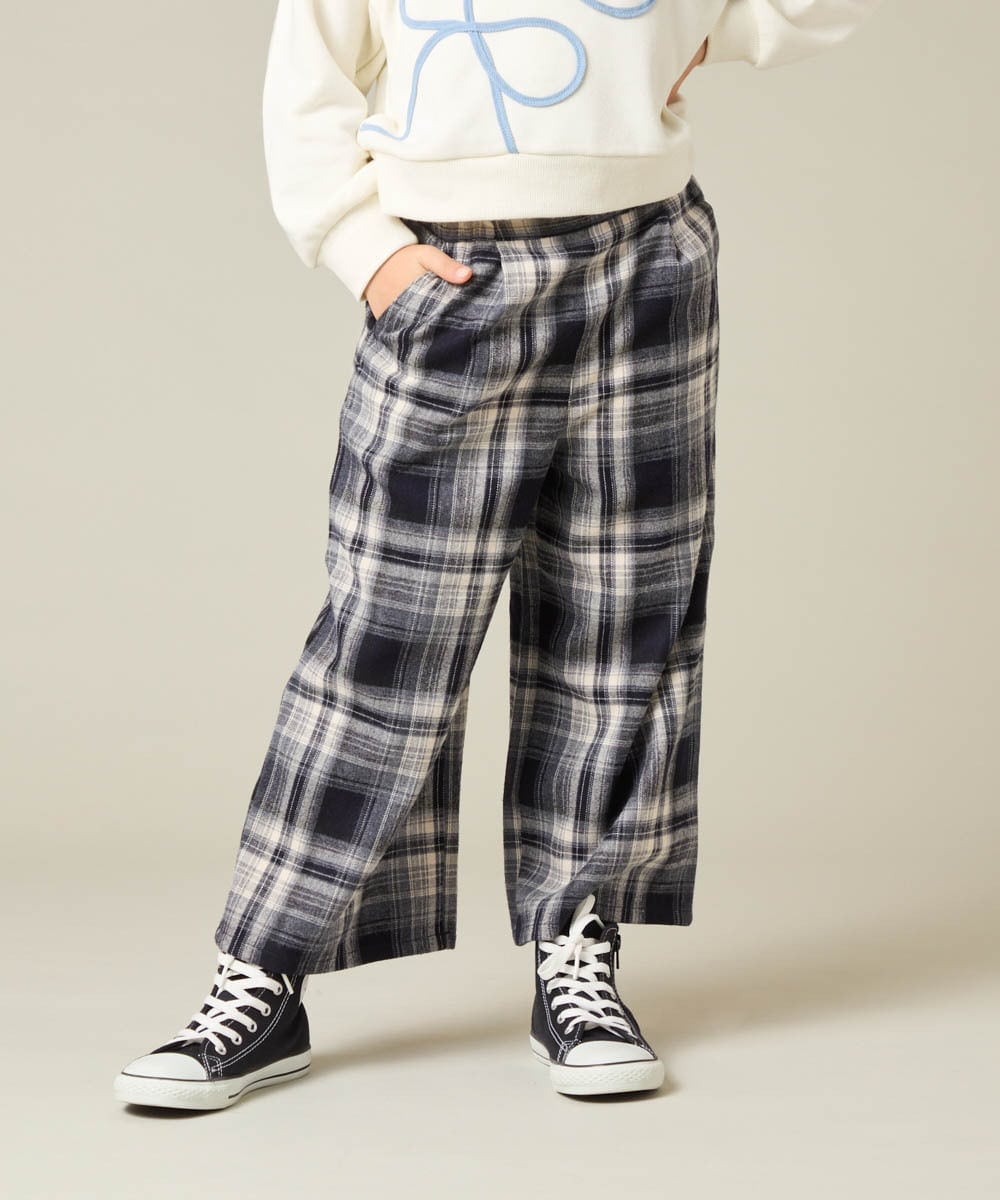 KJLAD41039 a.v.v KIDS(アー・ヴェ・ヴェ) [100-160]サス付きチェックワイドパンツ ネイビー