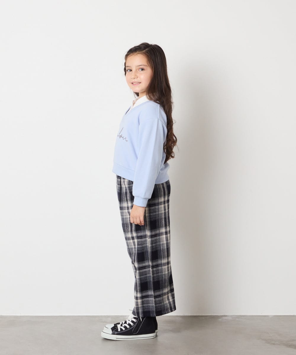 KJLAD41039 a.v.v KIDS(アー・ヴェ・ヴェ) [100-160]サス付きチェックワイドパンツ ネイビー