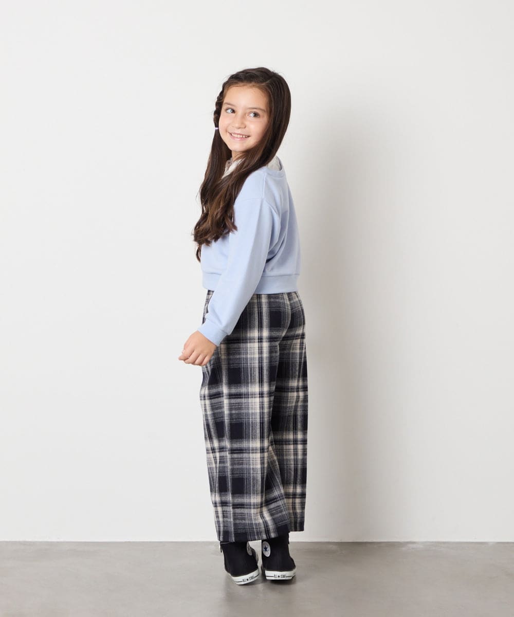 KJLAD41039 a.v.v KIDS(アー・ヴェ・ヴェ) [100-160]サス付きチェックワイドパンツ ネイビー