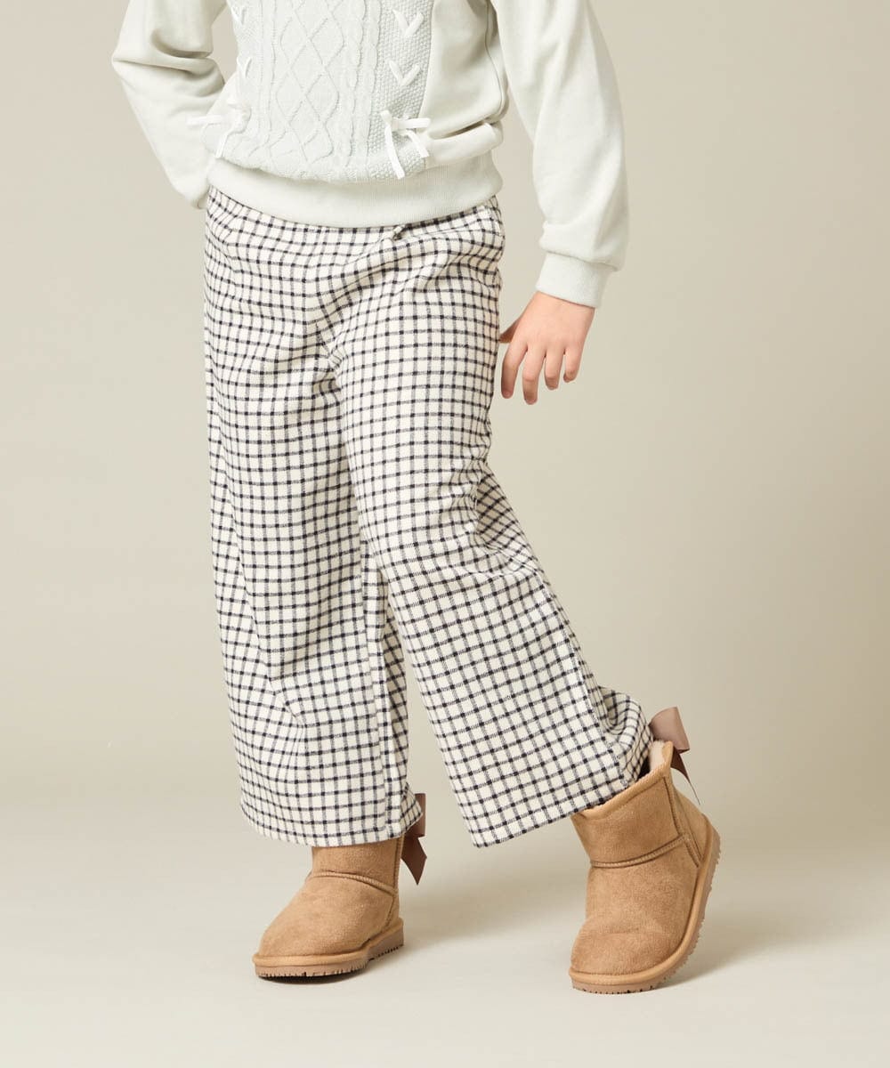 KJLAD41039 a.v.v KIDS(アー・ヴェ・ヴェ) [100-160]サス付きチェックワイドパンツ ネイビー