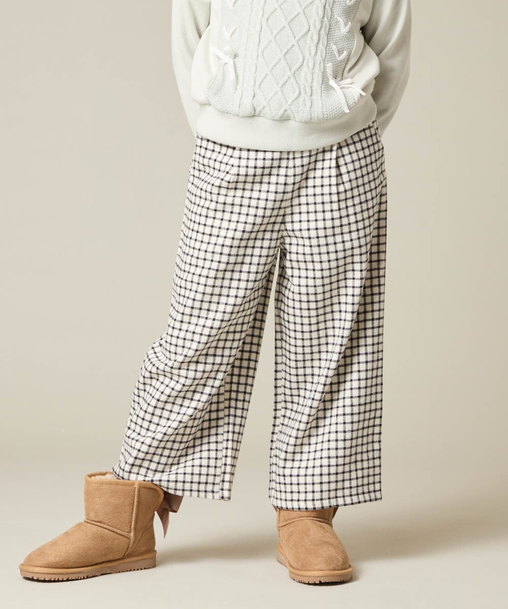 KJLAD41039 a.v.v KIDS(アー・ヴェ・ヴェ) [100-160]サス付きチェックワイドパンツ ネイビー