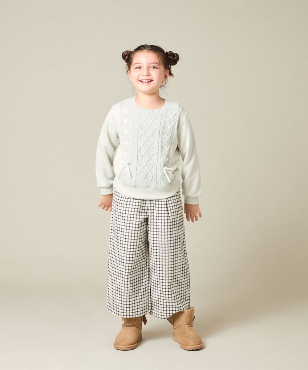 KJLAD41039 a.v.v KIDS(アー・ヴェ・ヴェ) [100-160]サス付きチェックワイドパンツ ネイビー