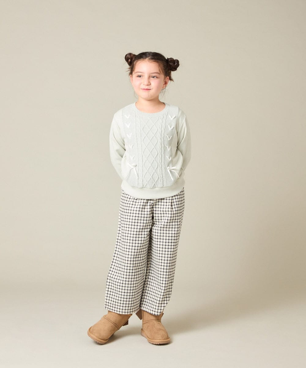 KJLAD41039 a.v.v KIDS(アー・ヴェ・ヴェ) [100-160]サス付きチェックワイドパンツ ネイビー