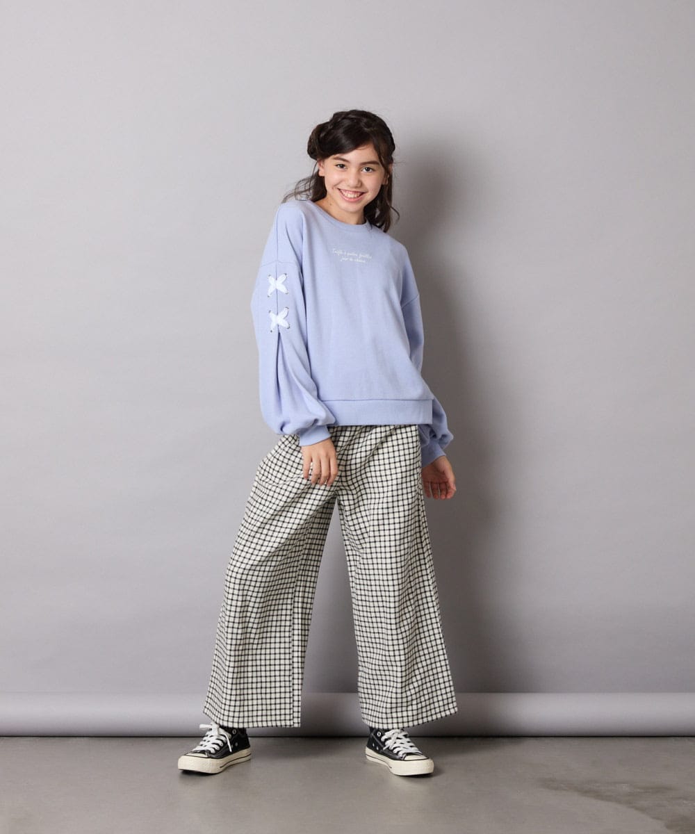 KJLAD41039 a.v.v KIDS(アー・ヴェ・ヴェ) [100-160]サス付きチェックワイドパンツ ネイビー