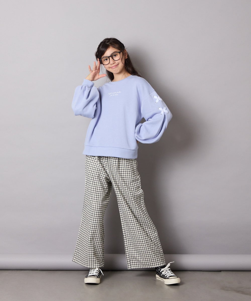 KJLAD41039 a.v.v KIDS(アー・ヴェ・ヴェ) [100-160]サス付きチェックワイドパンツ ネイビー