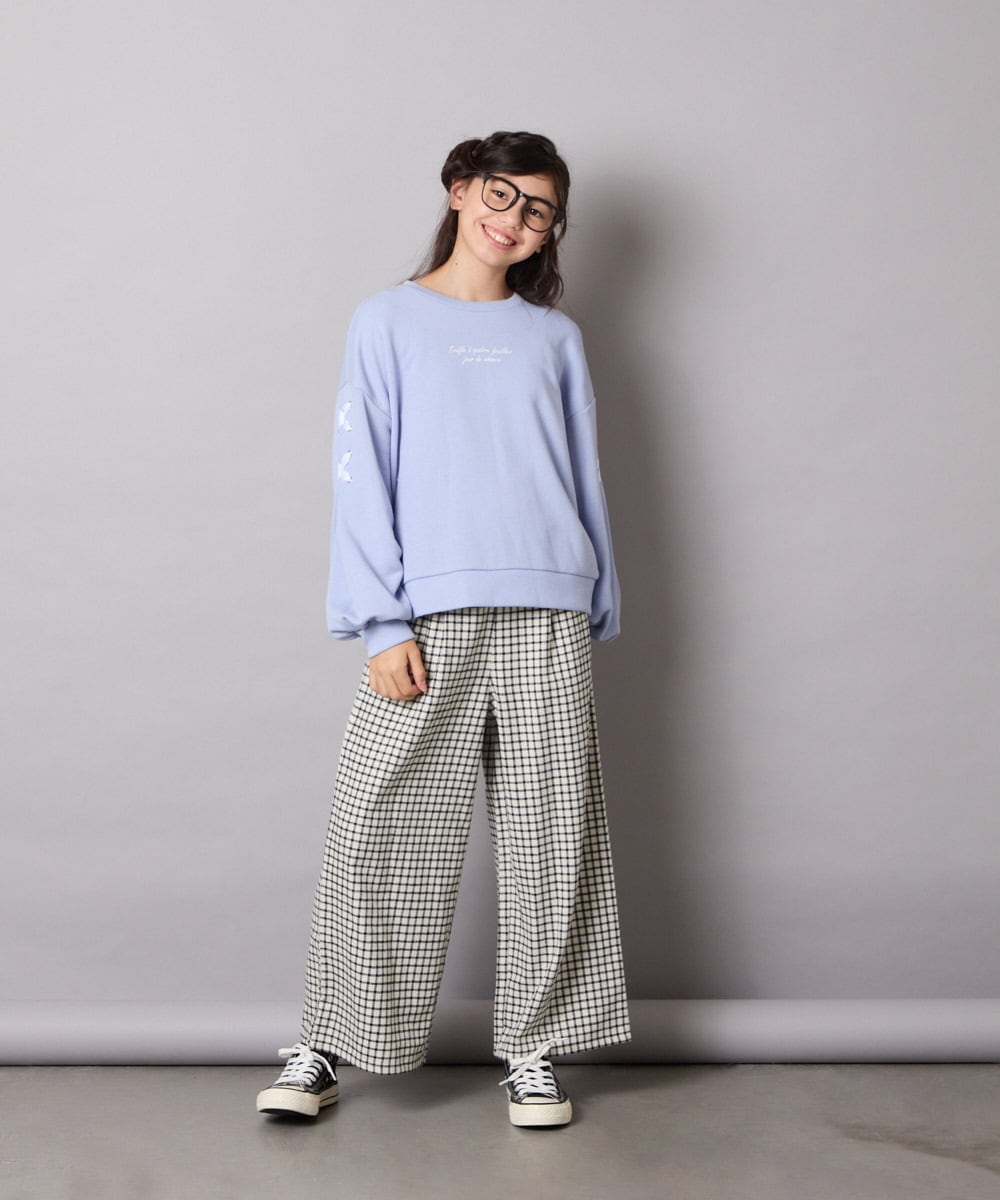 KJLAD41039 a.v.v KIDS(アー・ヴェ・ヴェ) [100-160]サス付きチェックワイドパンツ ネイビー