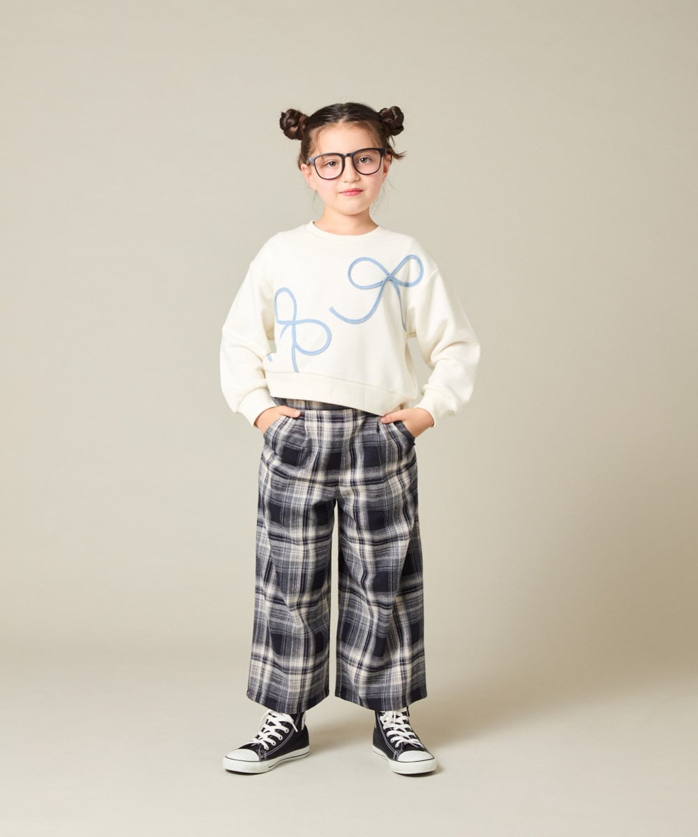 KJLAD41039 a.v.v KIDS(アー・ヴェ・ヴェ) [100-160]サス付きチェックワイドパンツ ネイビー