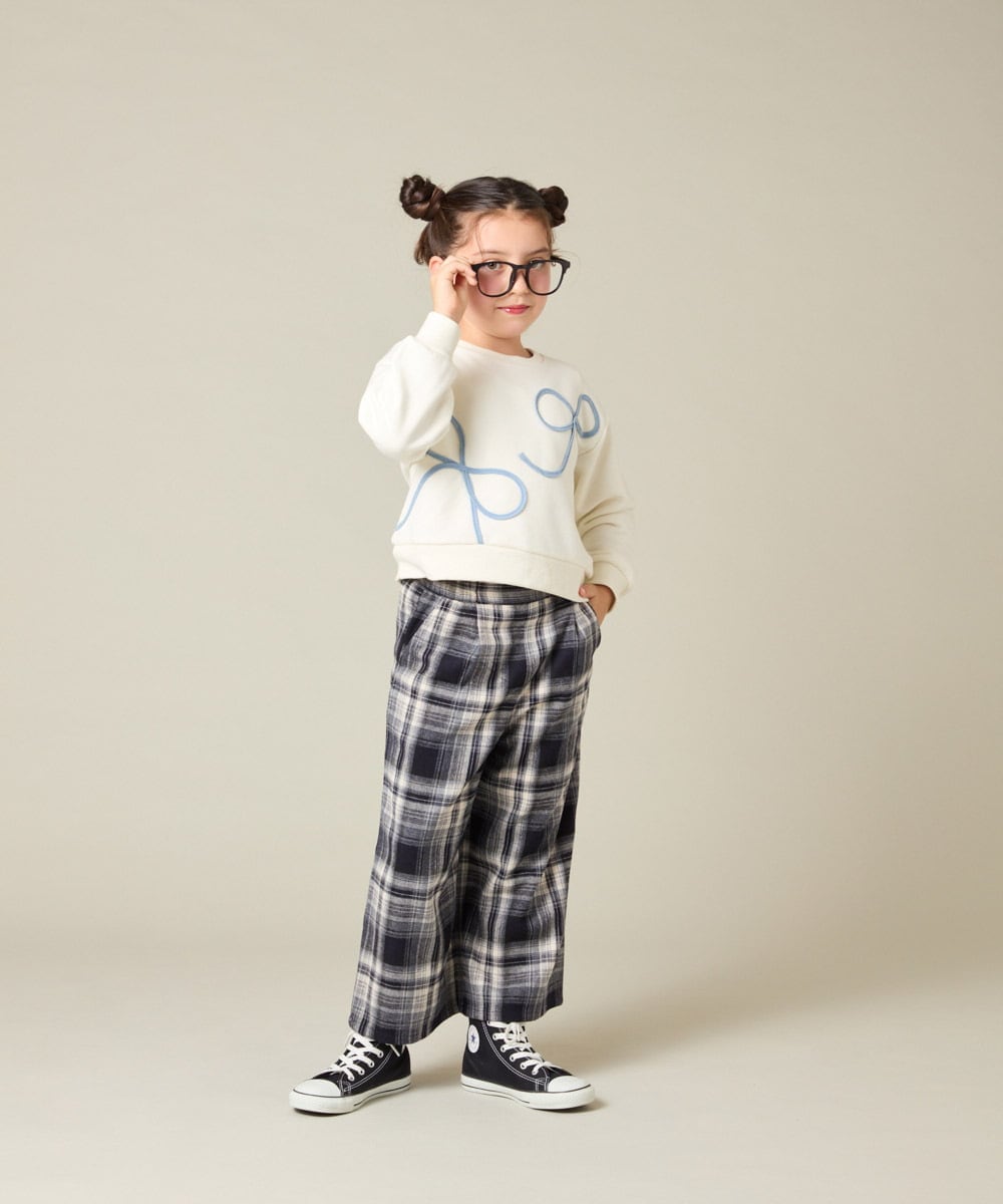 KJLAD41039 a.v.v KIDS(アー・ヴェ・ヴェ) [100-160]サス付きチェックワイドパンツ ネイビー
