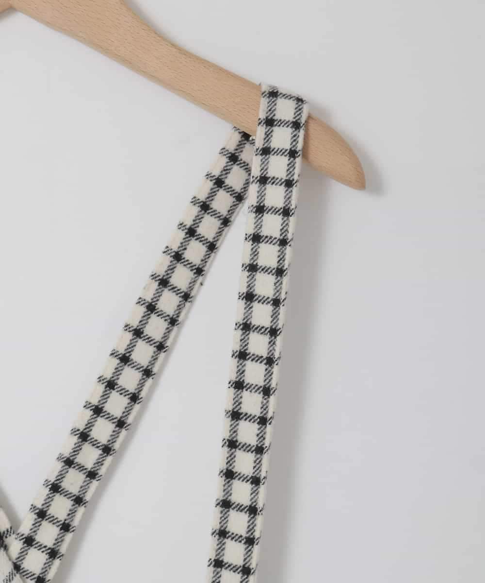 KJLAD41039 a.v.v KIDS(アー・ヴェ・ヴェ) [120-160]【定番人気！/取り外し可能サスペンダー/後ろゴムで楽ちん】サス付きチェックワイドパンツ アイボリー