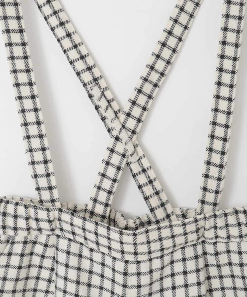 KJLAD41039 a.v.v KIDS(アー・ヴェ・ヴェ) [120-160]【定番人気！/取り外し可能サスペンダー/後ろゴムで楽ちん】サス付きチェックワイドパンツ アイボリー