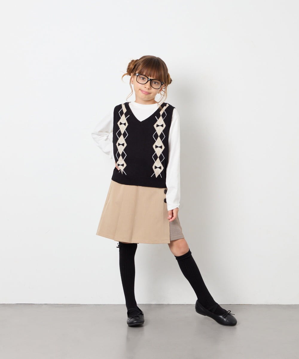 KJLAG03039 a.v.v KIDS(アー・ヴェ・ヴェ) [130-160]【洗える】アシメプリーツスカパン ベージュ