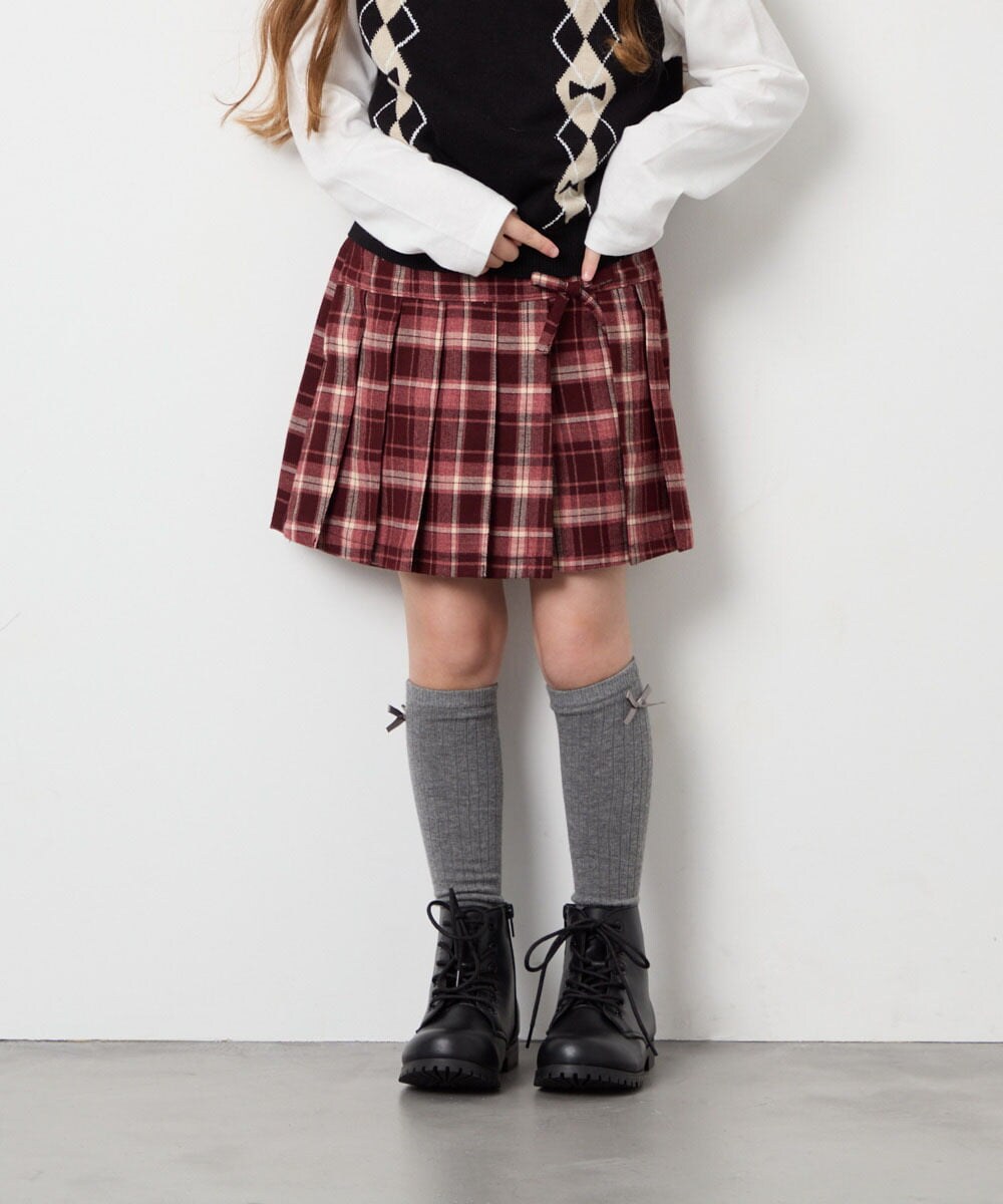 KJLAG05039 a.v.v KIDS(アー・ヴェ・ヴェ) [110-160]プリーツスカパン レッド（チェック柄）