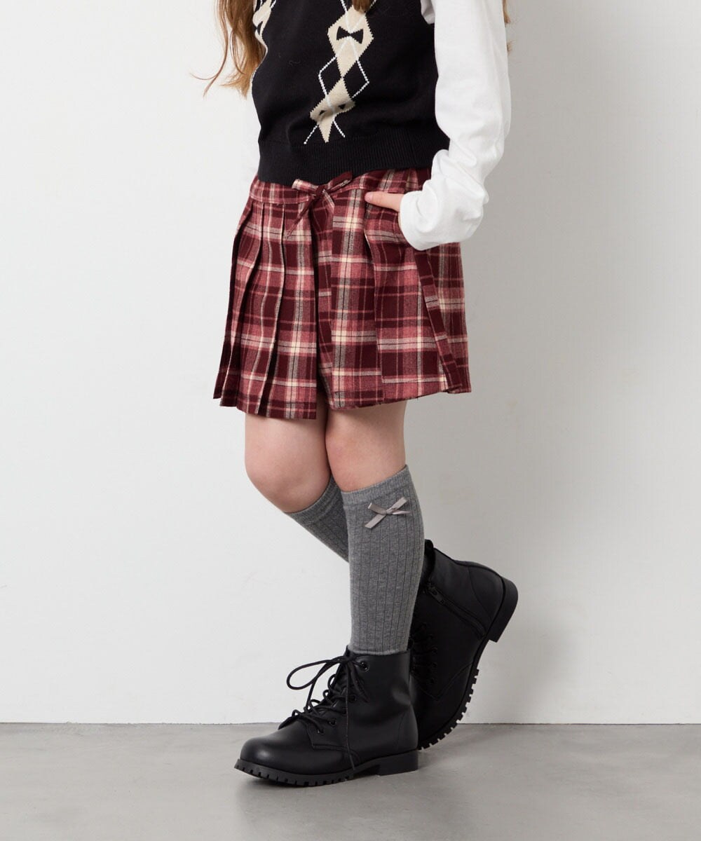 KJLAG05039 a.v.v KIDS(アー・ヴェ・ヴェ) [110-160]プリーツスカパン レッド（チェック柄）