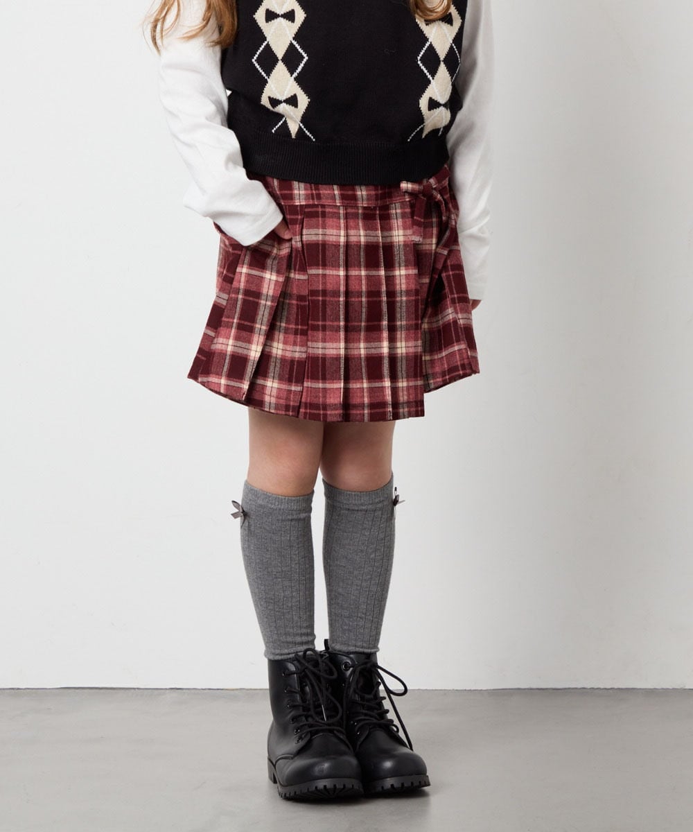 KJLAG05039 a.v.v KIDS(アー・ヴェ・ヴェ) [110-160]プリーツスカパン レッド（チェック柄）