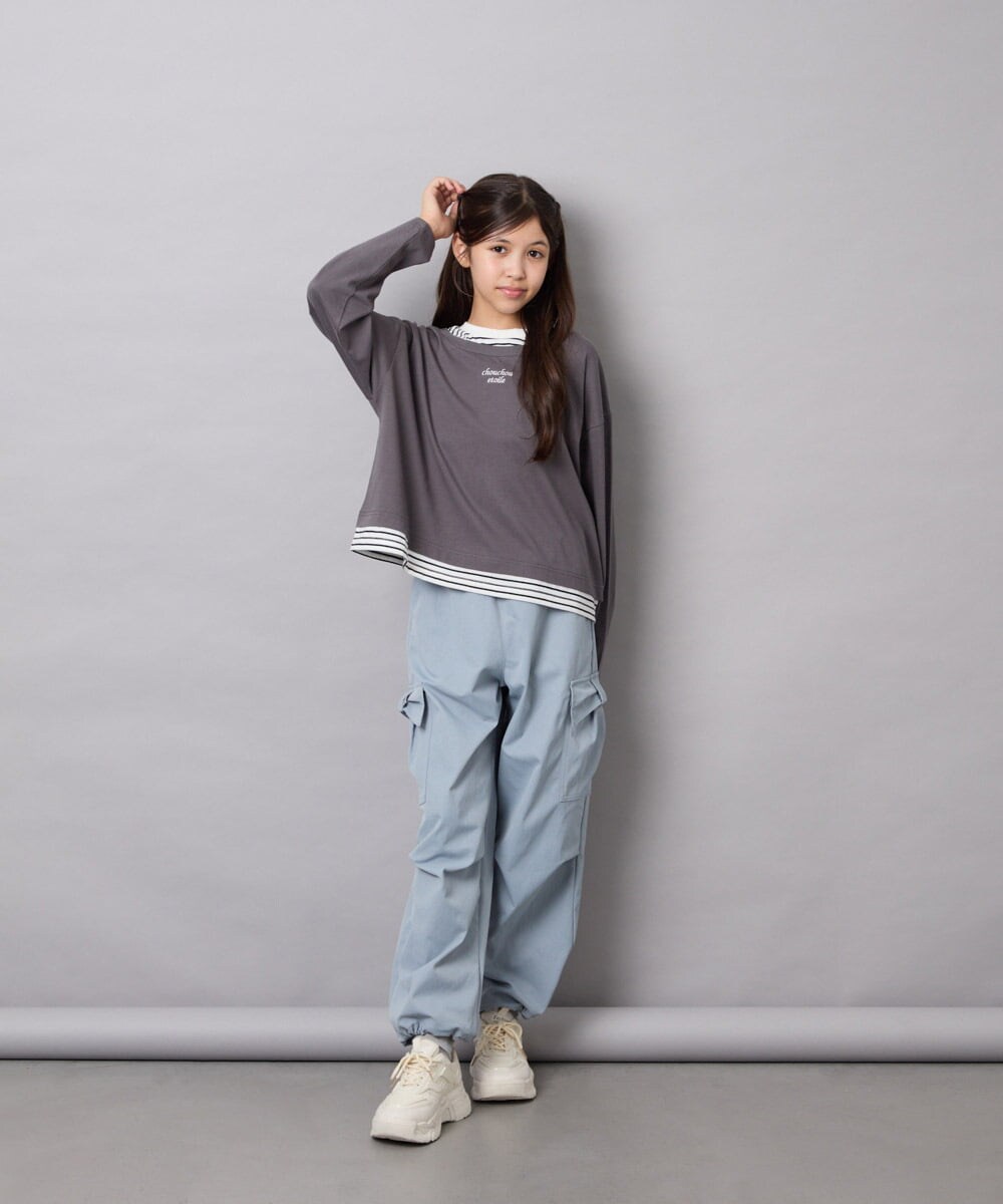 KJLAG06049 a.v.v KIDS(アー・ヴェ・ヴェ) [130-160]リボンポケットパラシュートパンツ ライトブルー