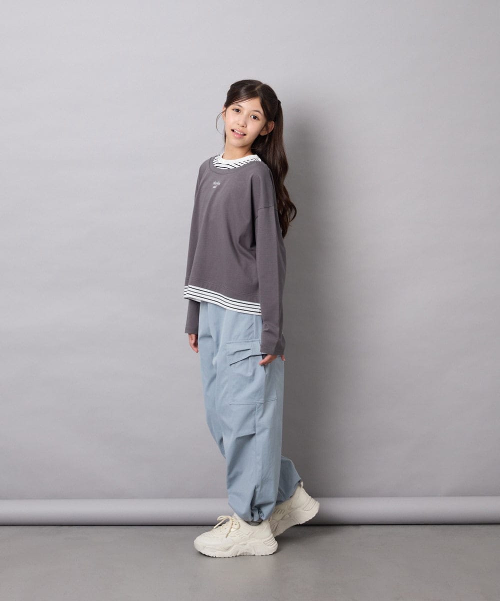 KJLAG06049 a.v.v KIDS(アー・ヴェ・ヴェ) [130-160]リボンポケットパラシュートパンツ ライトブルー