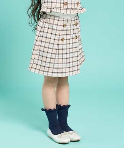 KJLEJ03029  [100-130]【洗える】フロントボタンチェックラップパンツ[WEB限定サイズ]