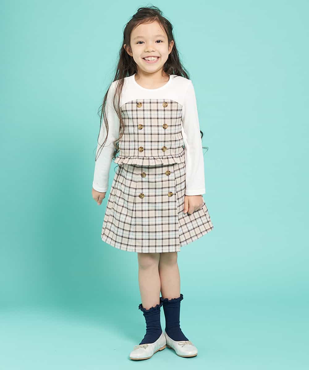 KJLEJ03029 a.v.v KIDS(アー・ヴェ・ヴェ) [100-130]【洗える】フロントボタンチェックラップパンツ[WEB限定サイズ] ベージュ