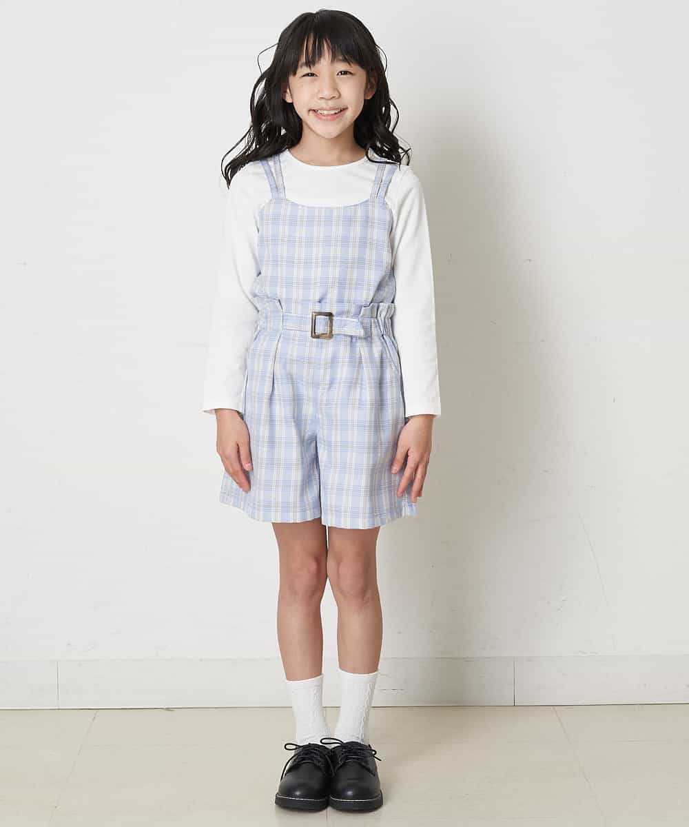 KJLEP33029 a.v.v KIDS(アー・ヴェ・ヴェ) [100-130]【セットアップ対応】バックル付きチェック柄キュロット ライトブルー