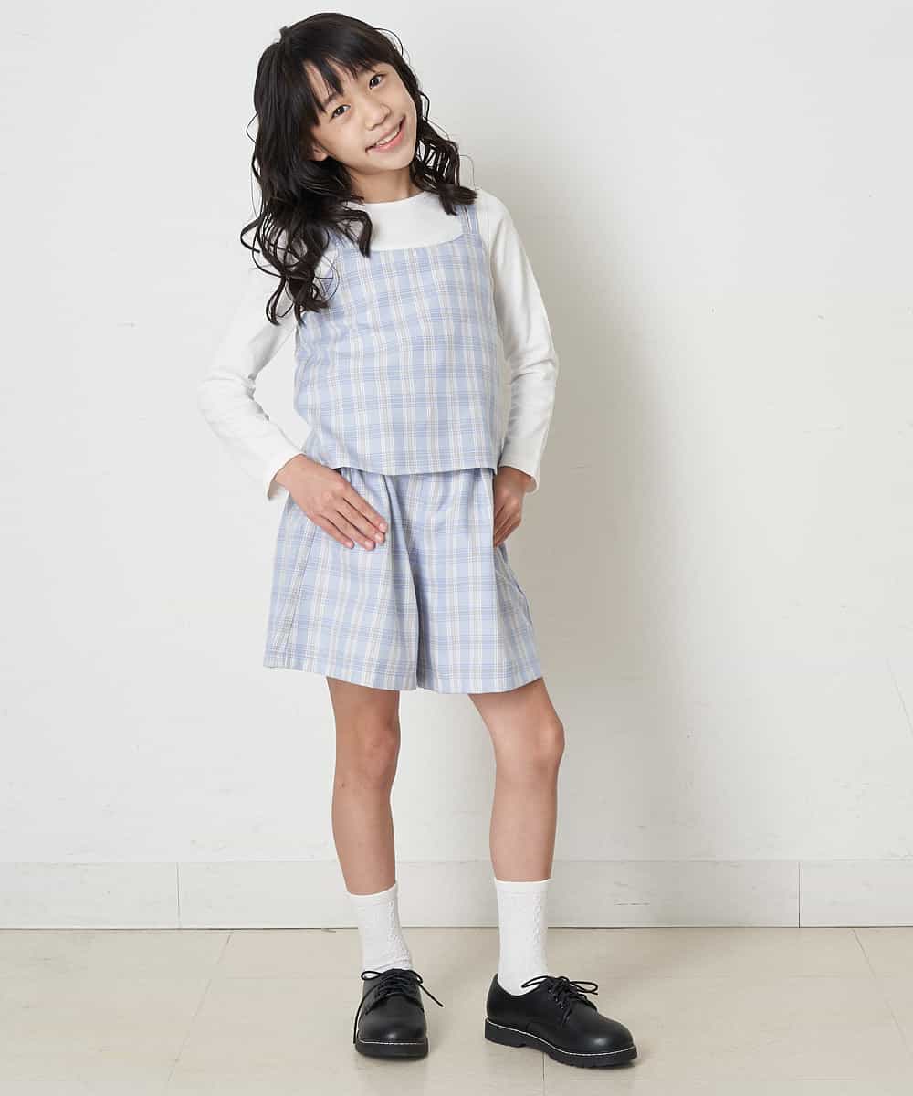 KJLEP33029 a.v.v KIDS(アー・ヴェ・ヴェ) [100-130]【セットアップ対応】バックル付きチェック柄キュロット ライトブルー