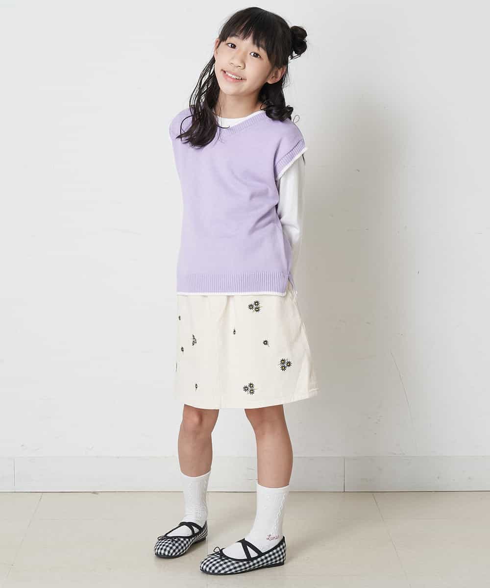 KJLEP35034 a.v.v KIDS(アー・ヴェ・ヴェ) [100-130]フラワー刺繍スカパン アイボリー