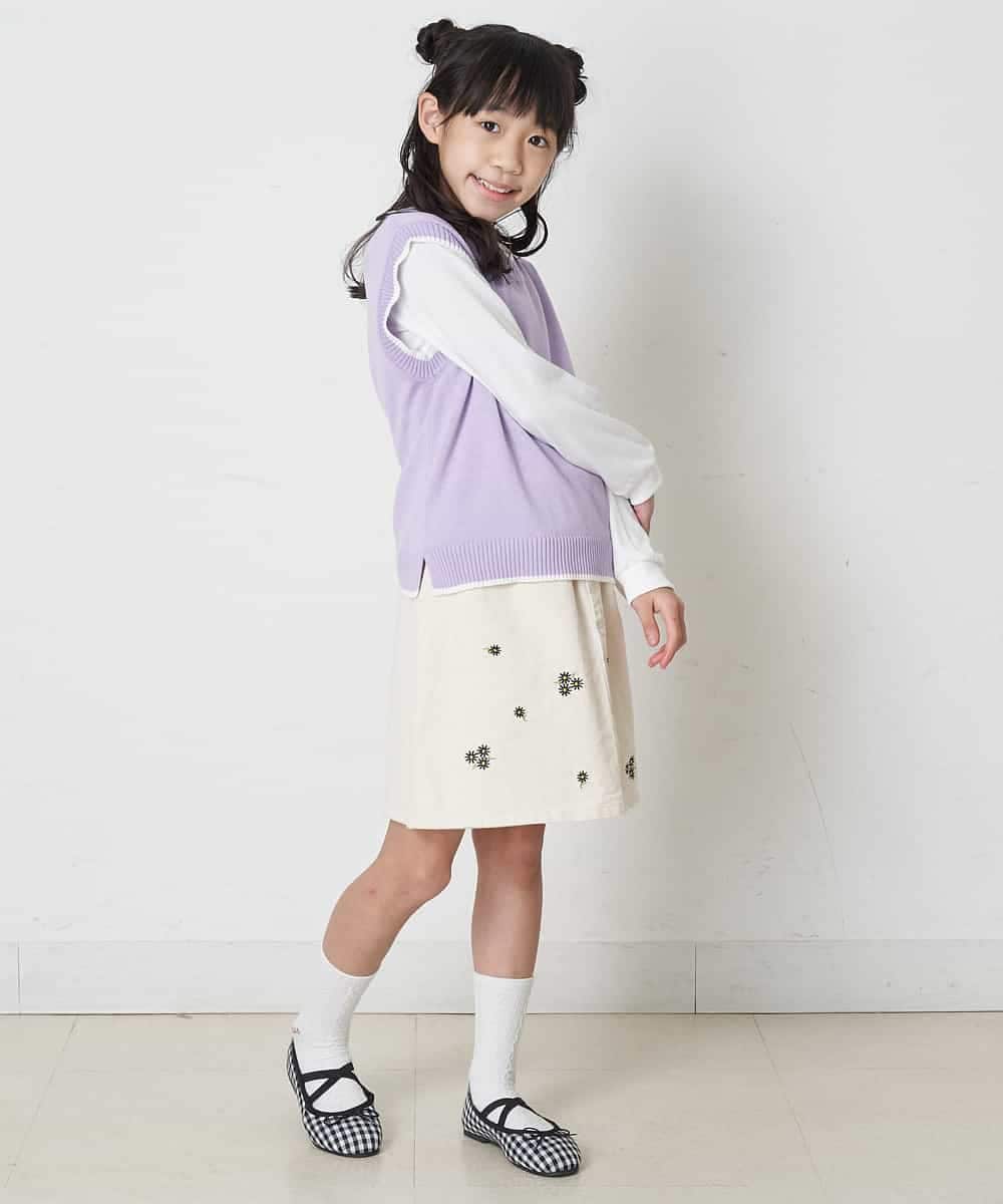 KJLEQ35039 a.v.v KIDS(アー・ヴェ・ヴェ) [140-150]フラワー刺繍スカパン アイボリー