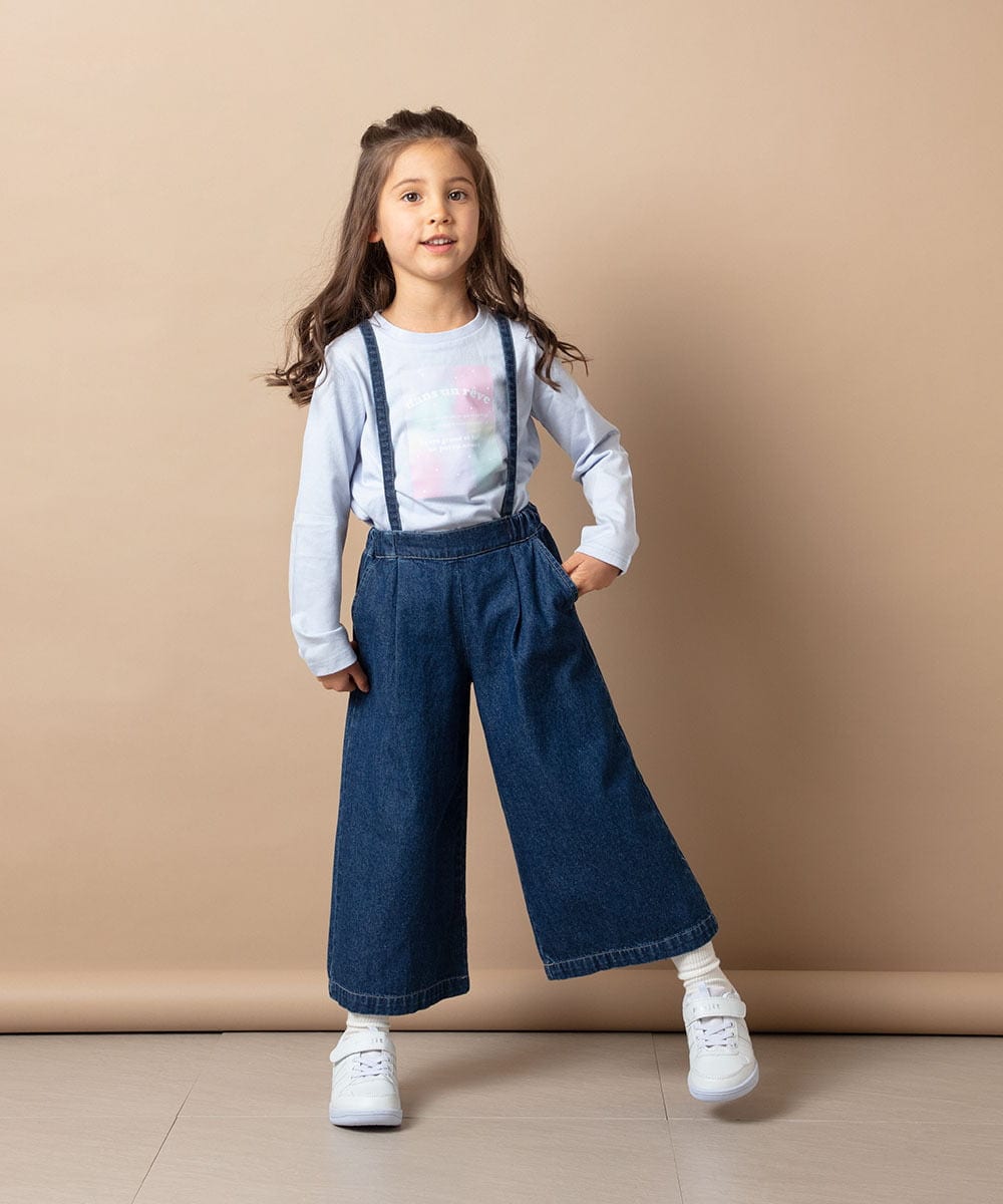 KJLES31034 a.v.v KIDS(アー・ヴェ・ヴェ) [120-130]【2WAY】サスペンダー付きデニムワイドパンツ ブルー