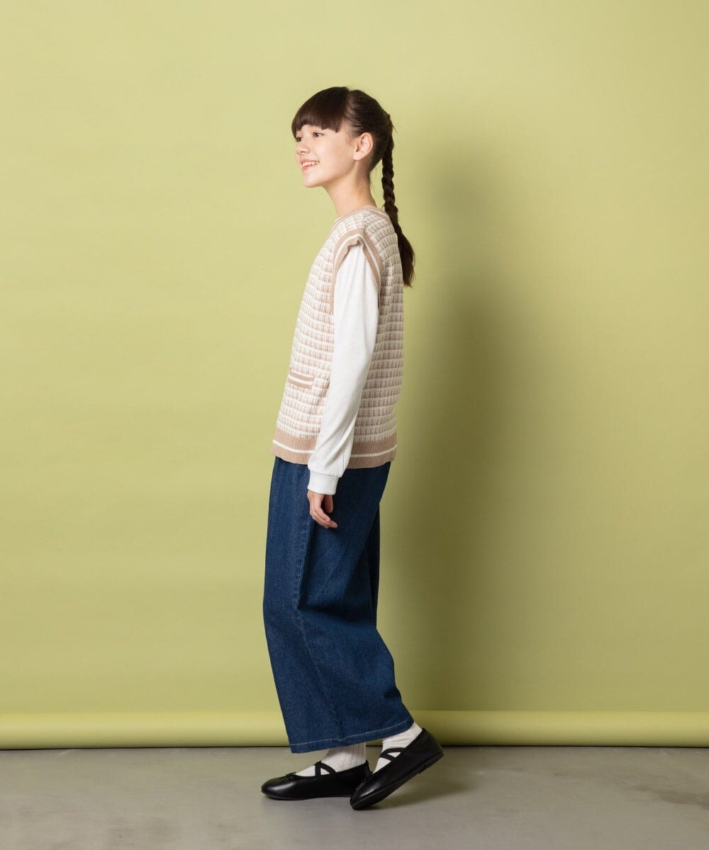 KJLES31034 a.v.v KIDS(アー・ヴェ・ヴェ) [120-130]【2WAY】サスペンダー付きデニムワイドパンツ ブルー