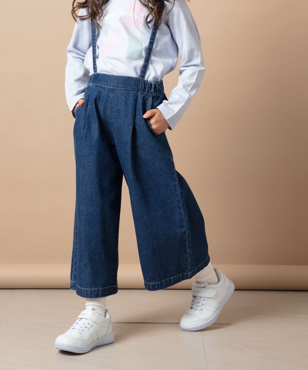 KJLES31034 a.v.v KIDS(アー・ヴェ・ヴェ) [120-130]【2WAY】サスペンダー付きデニムワイドパンツ ブルー