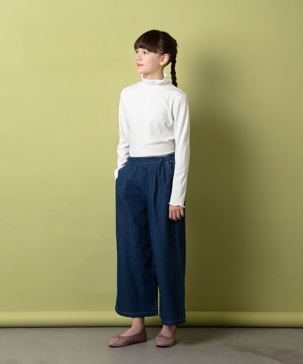 140-150]【2WAY】サスペンダー付きデニムワイドパンツ(ガウチョ