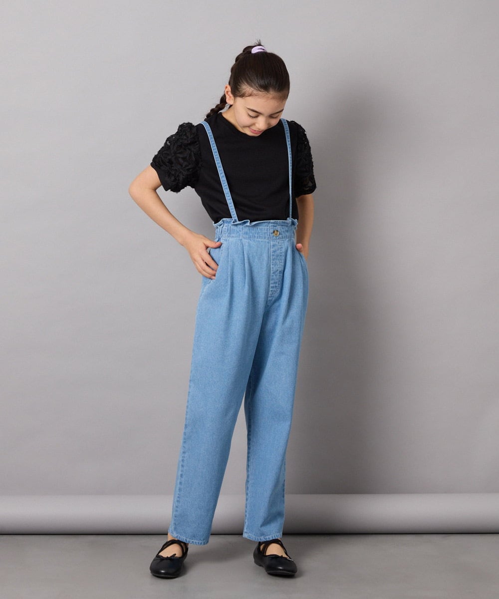 KJLFA25039 a.v.v KIDS(アー・ヴェ・ヴェ) [120-130]サス付きタックテーパードデニムパンツ ライトブルー
