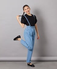 KJLFA25039 a.v.v KIDS(アー・ヴェ・ヴェ) [120-130]サス付きタックテーパードデニムパンツ ライトブルー