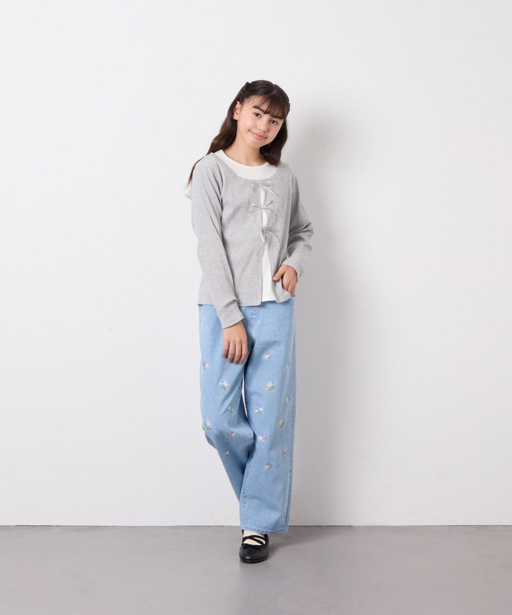 KJLFD30044 a.v.v KIDS(アー・ヴェ・ヴェ) [120-160]【選べるデザイン】デザインワイドストレートデニム ライトブルー