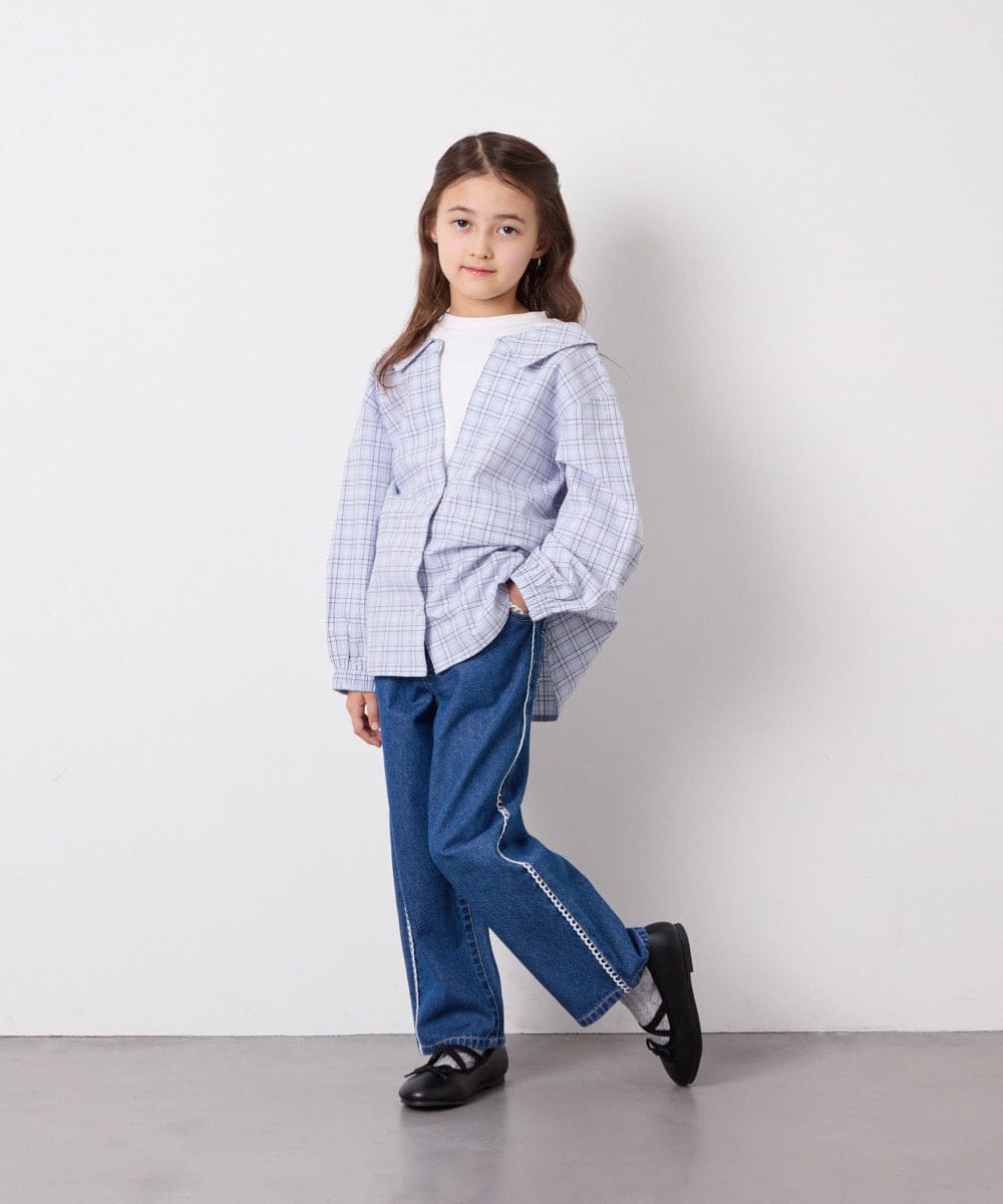 KJLFD30044 a.v.v KIDS(アー・ヴェ・ヴェ) [120-160]【選べるデザイン】デザインワイドストレートデニム ブルー