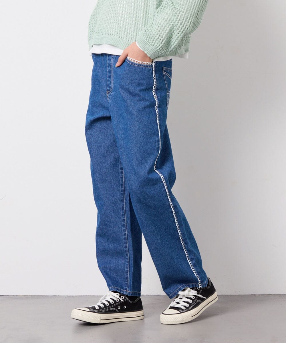 KJLFD30044 a.v.v KIDS(アー・ヴェ・ヴェ) [120-160]【選べるデザイン】デザインワイドストレートデニム ブルー