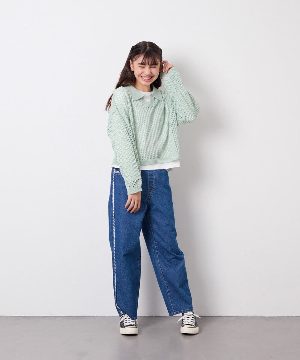 KJLFD30044 a.v.v KIDS(アー・ヴェ・ヴェ) [120-160]【選べるデザイン】デザインワイドストレートデニム ブルー