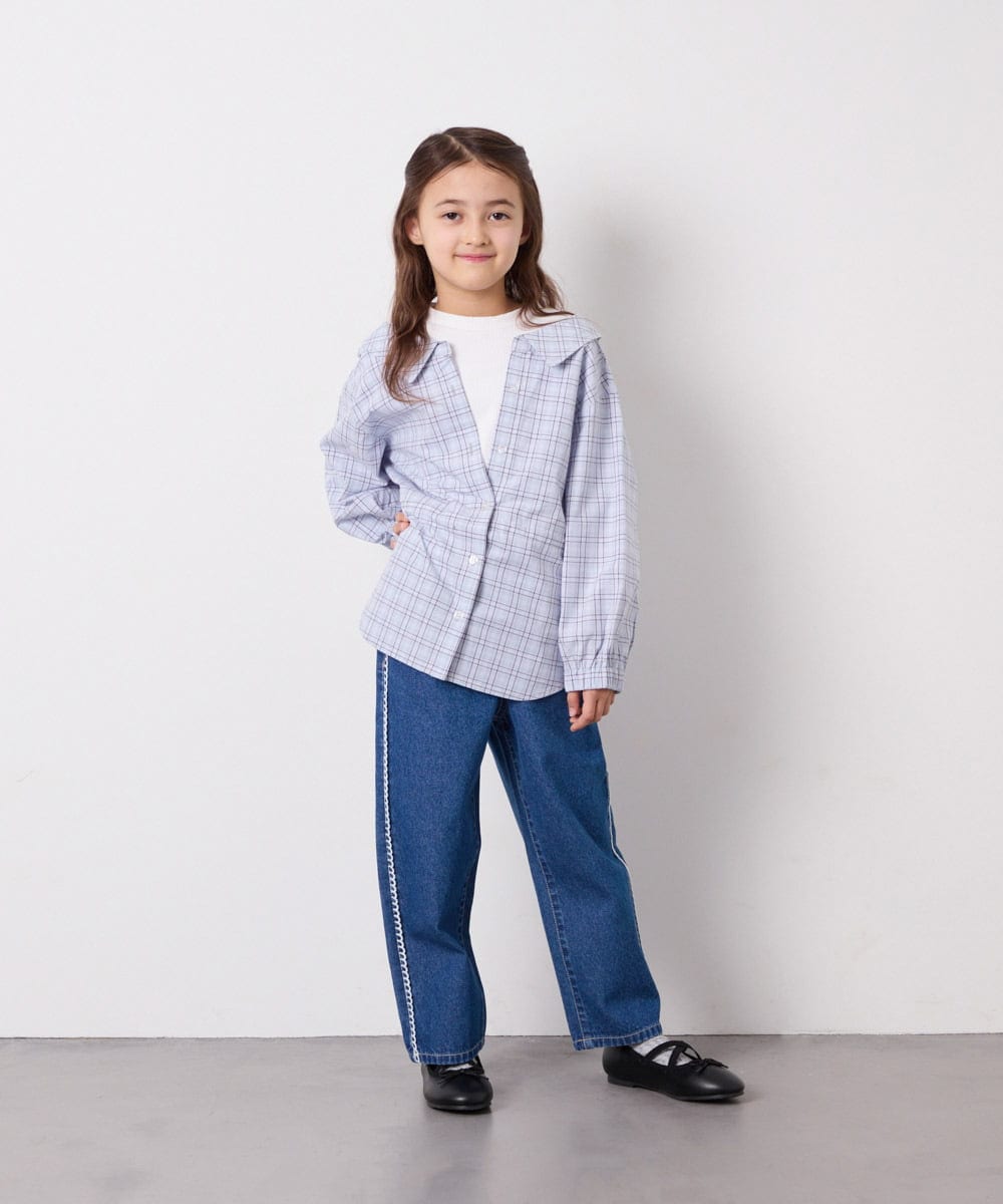 KJLFD30044 a.v.v KIDS(アー・ヴェ・ヴェ) [120-160]【選べるデザイン】デザインワイドストレートデニム ブルー