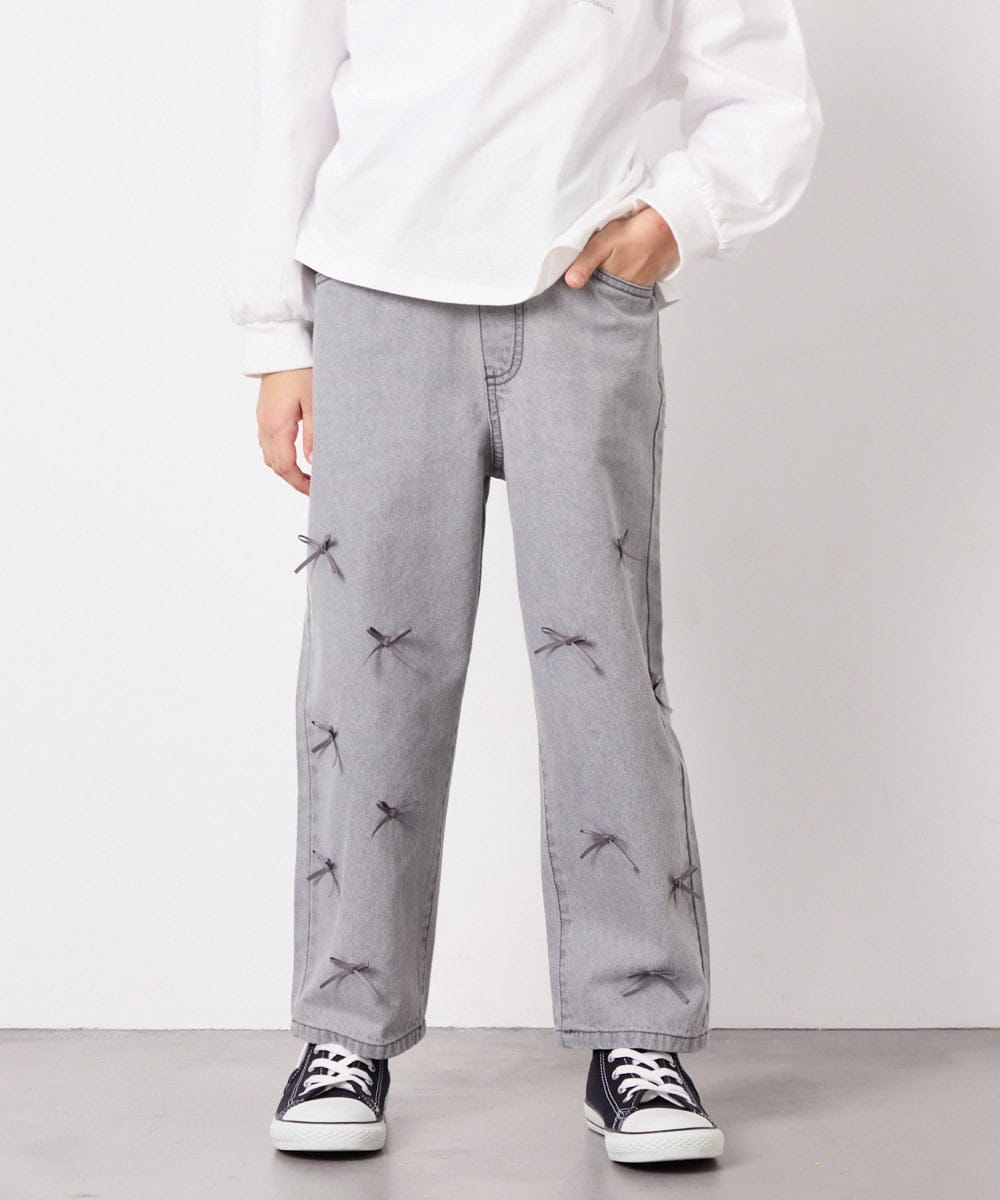 KJLFD30044 a.v.v KIDS(アー・ヴェ・ヴェ) [120-160]【選べるデザイン】デザインワイドストレートデニム ライトグレー