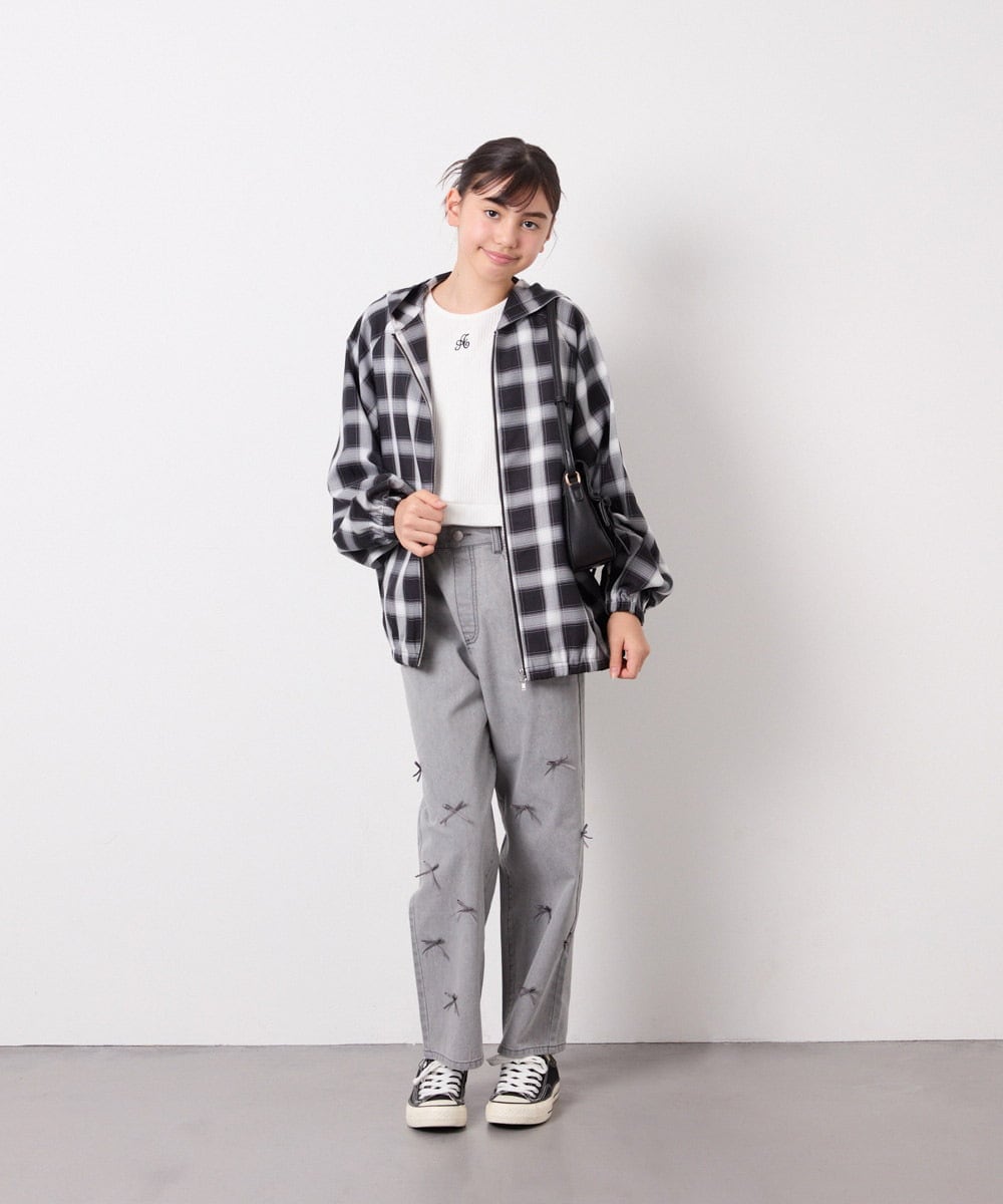 KJLFD30044 a.v.v KIDS(アー・ヴェ・ヴェ) [120-160]【選べるデザイン】デザインワイドストレートデニム ライトグレー