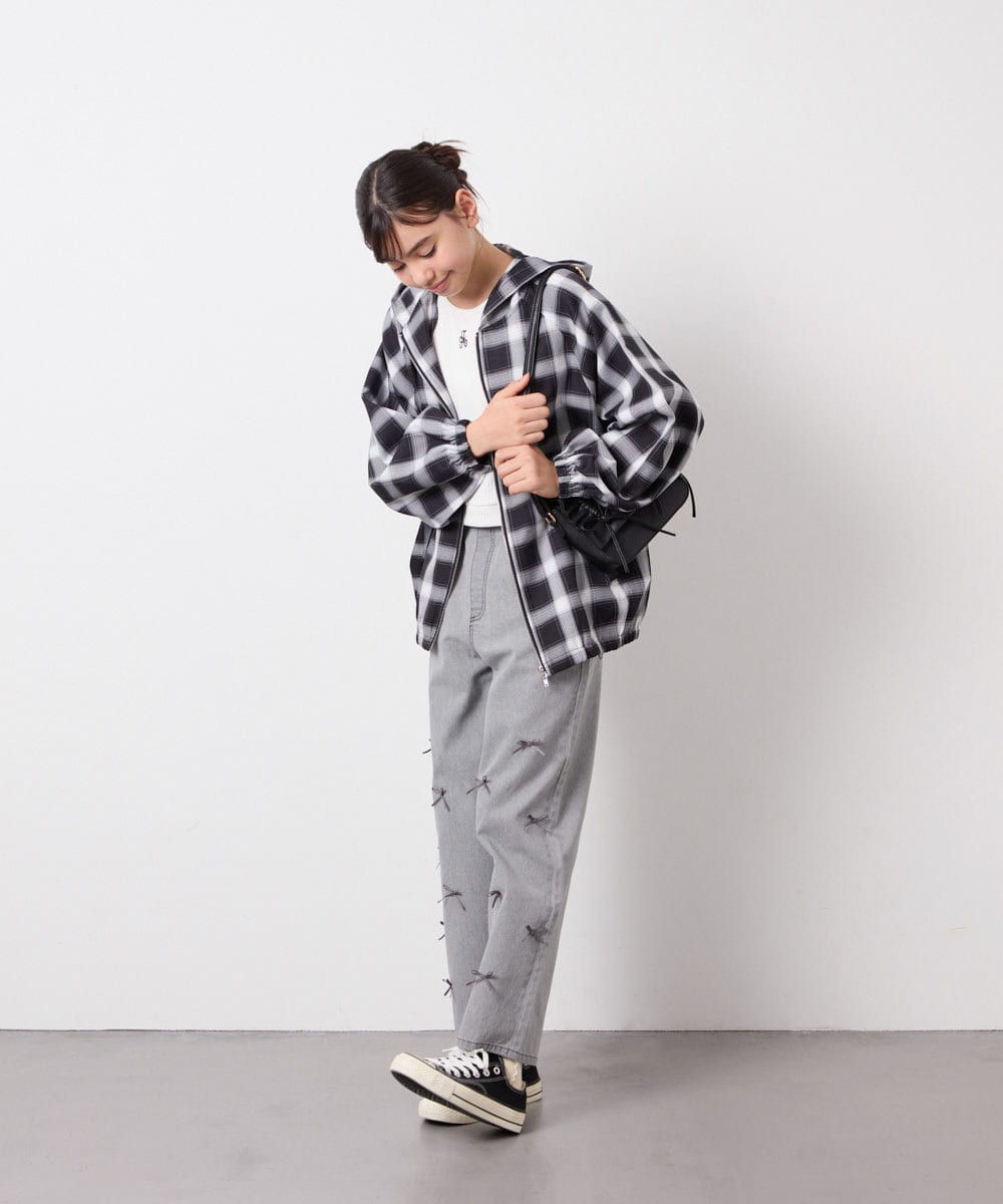 KJLFD30044 a.v.v KIDS(アー・ヴェ・ヴェ) [120-160]【選べるデザイン】デザインワイドストレートデニム ライトグレー