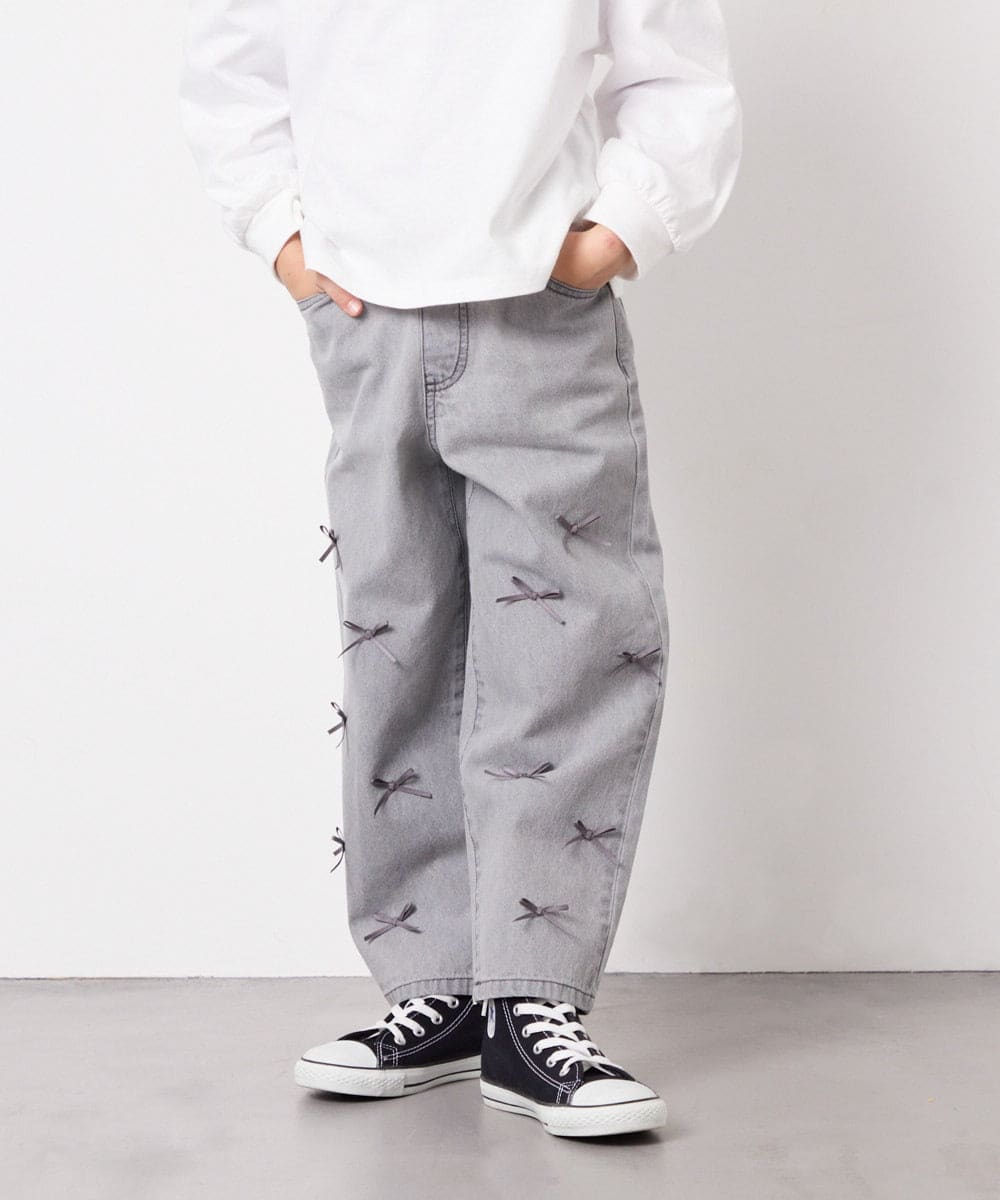 KJLFD30044 a.v.v KIDS(アー・ヴェ・ヴェ) [120-160]【選べるデザイン】デザインワイドストレートデニム ライトグレー